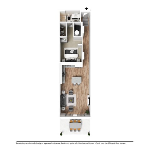Floor plan for studio, 1 bath, 834 sqft