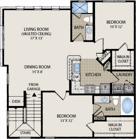 Floor plan for 2 beds, 2 baths, 1159 sqft