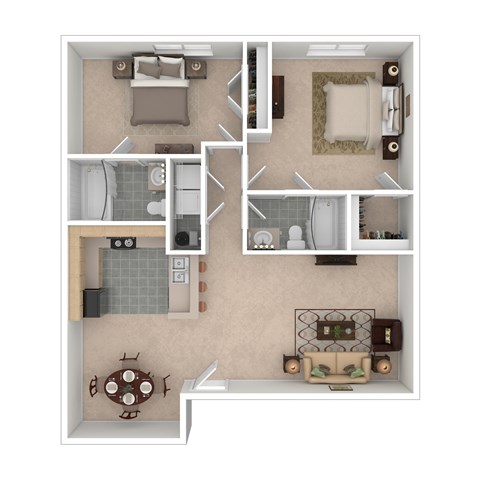 Floor plan for 2 beds, 2 baths, 1152 sqft