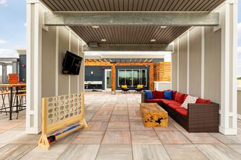 Rooftop deck with lake and minneapolis skyline views
