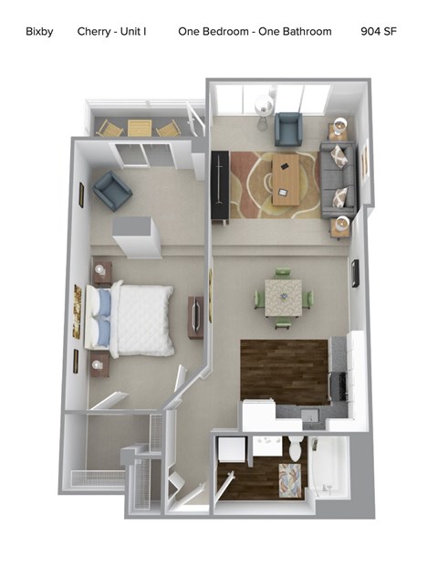 Floor plan for 1 bed, 1 bath, 876 sqft
