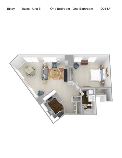 Floor plan for 1 bed, 1 bath, 958 sqft