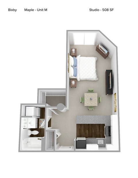 Floor plan for studio, 1 bath, 508 sqft