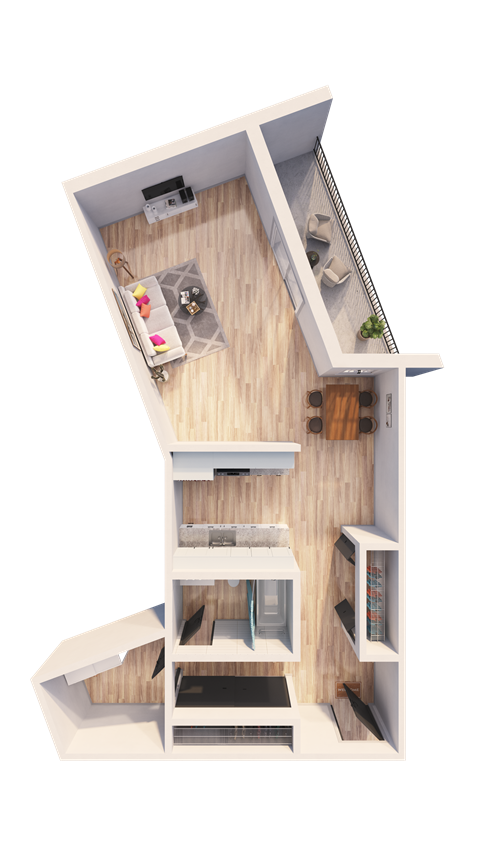 Floor plan for studio, 1 bath, 602 sqft