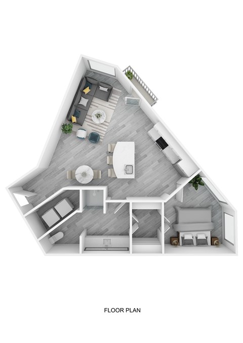 Floor plan for 1 bed, 1 bath, 633 sqft
