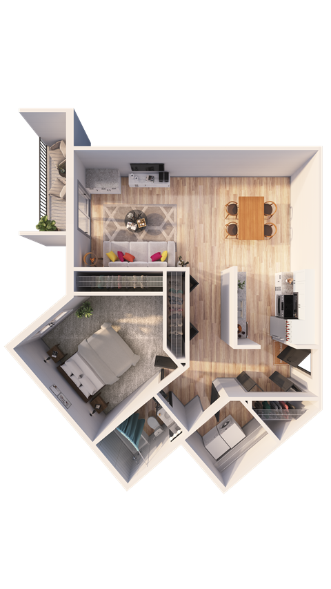 Floor plan for 1 bed, 1 bath, 868 sqft