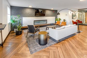 Chaska apartment for rent - a living room with a couch and a fireplace