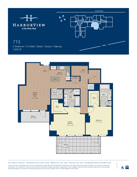 Floor plan for 2 beds, 2.5 baths, 1609 sqft