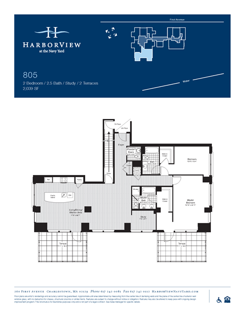 Floor plan for 2 beds, 2.5 baths, 2039 sqft