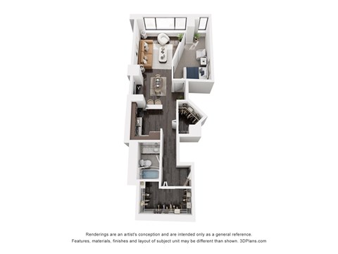 Floor plan for 1 bed, 1 bath, 717 sqft