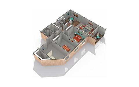 Floor plan for 3 beds, 2 baths, 1260 sqft