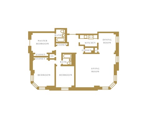 Floor plan for 3 beds, 2 baths, 1597 sqft