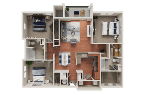 Floor plan for 3 beds, 2 baths, 1556 sqft