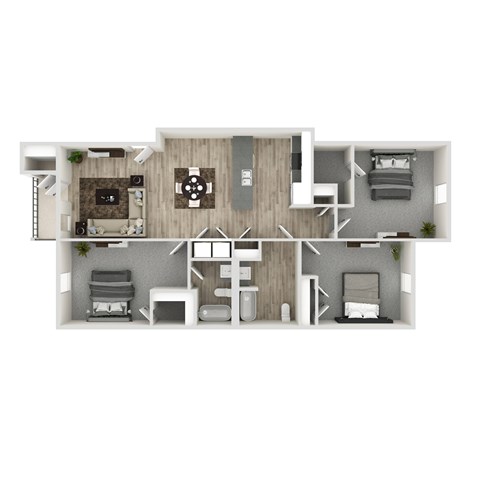 Floor plan for 3 beds, 2 baths, 1414 sqft