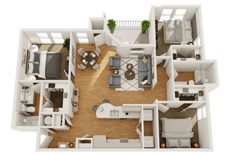 Floor plan for 3 beds, 2 baths