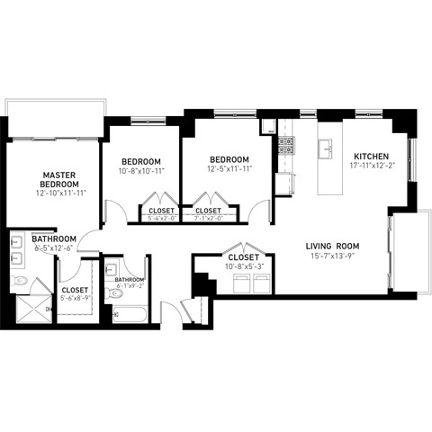 Floor plan for 3 beds, 2 baths, 1484 sqft