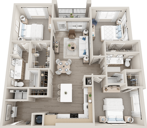 Floor plan for 3 beds, 2 baths, 1389 sqft