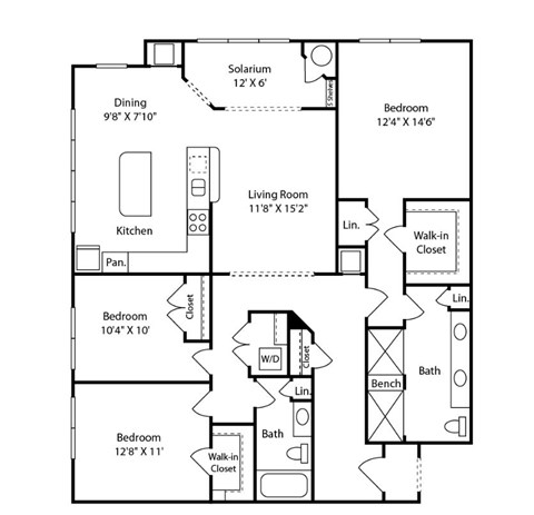 Floor plan for 3 beds, 2 baths, 1625 sqft