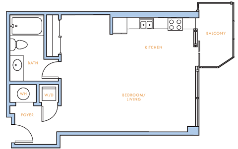 Floor plan for studio, 1 bath, 584 sqft