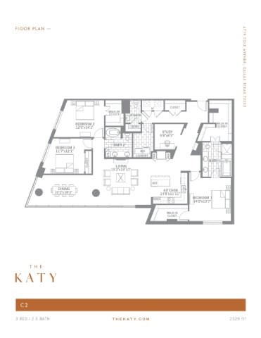 Floor plan for 3 beds, 3 baths, 2329 sqft
