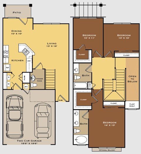 Floor plan for 3 beds, 2.5 baths, 1567 sqft
