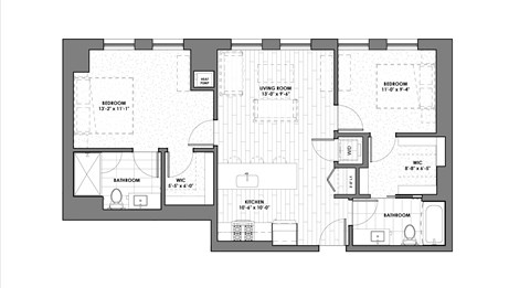 Floor plan for 2 beds, 2 baths, 980 sqft