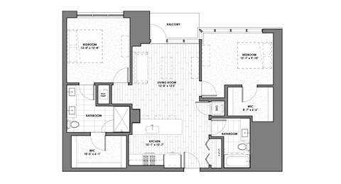 Floor plan for 2 beds, 2 baths, 1090 sqft