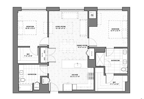 Floor plan for 2 beds, 2 baths, 1232 sqft