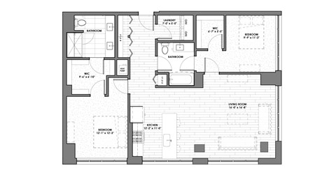 Floor plan for 2 beds, 2 baths, 1290 sqft