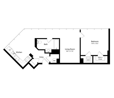 Floor plan for 1 bed, 1 bath, 717 sqft