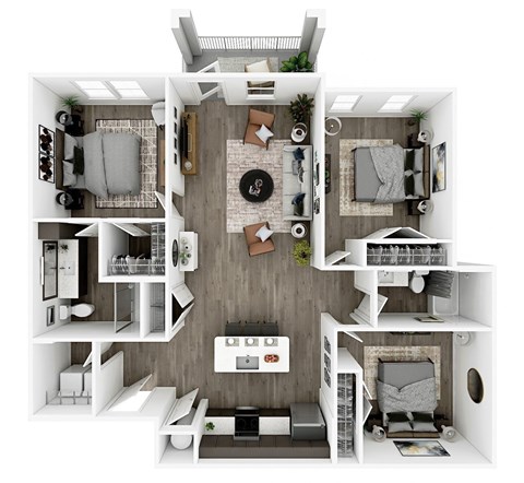 Floor plan for 3 beds, 2 baths, 1380 sqft