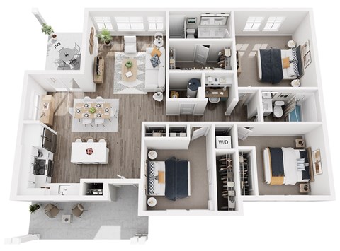 Floor plan for 3 beds, 2 baths, 1273 sqft