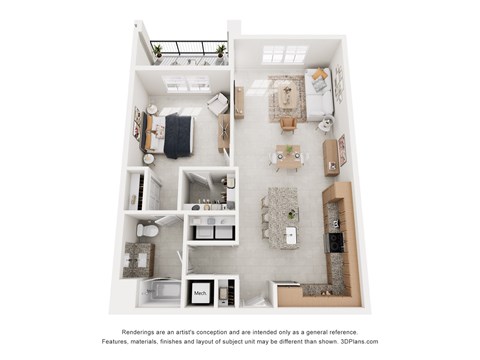 Floor plan for 1 bed, 1 bath, 904 sqft