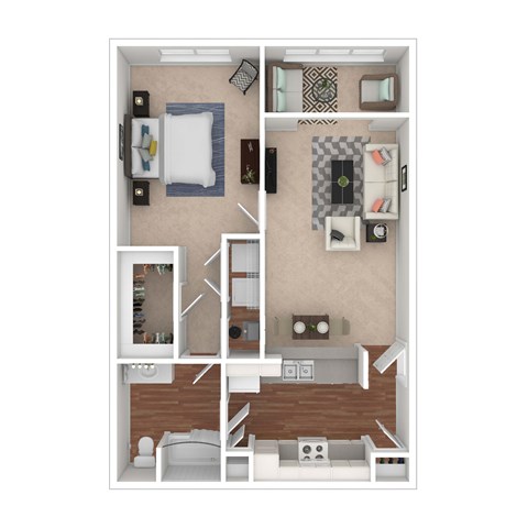 Floor plan for 1 bed, 1 bath, 918 sqft