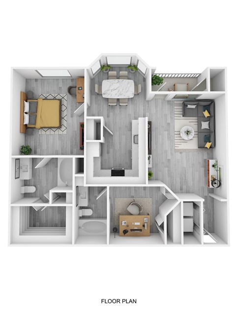 Floor plan for 1 bed, 2 baths, 926 sqft