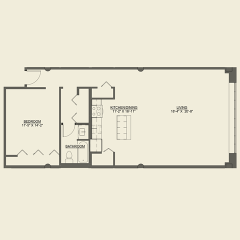 Floor plan for 1 bed, 1 bath, 1277 sqft