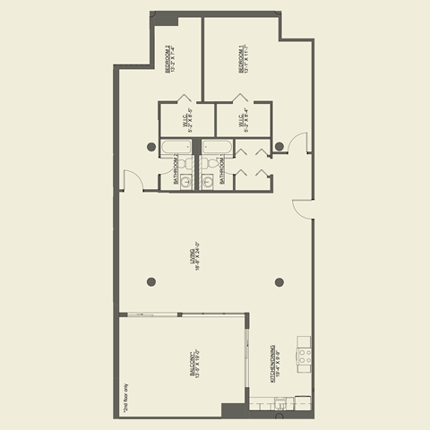 Floor plan for 2 beds, 2 baths, 1573 sqft