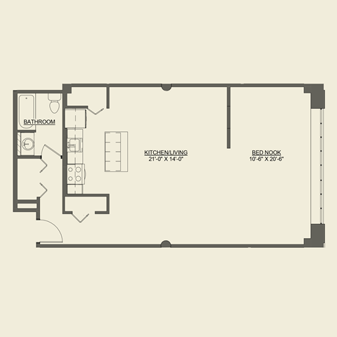 Floor plan for studio, 1 bath, 861 sqft