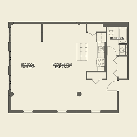 Floor plan for studio, 1 bath, 932 sqft