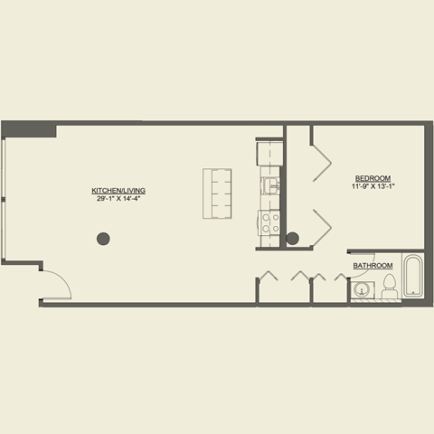 Floor plan for 1 bed, 1 bath, 782 sqft