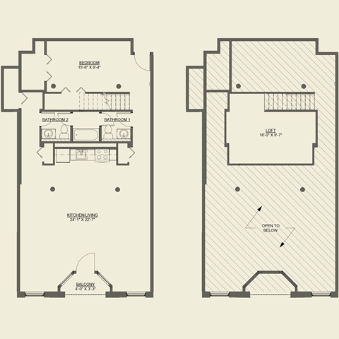 Floor plan for 1 bed, 1 bath, 1200 sqft