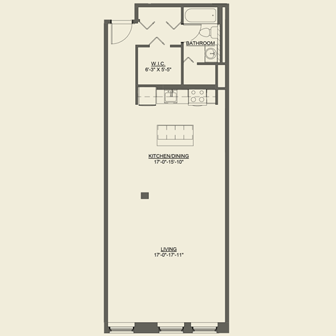 Floor plan for studio, 1 bath, 902 sqft
