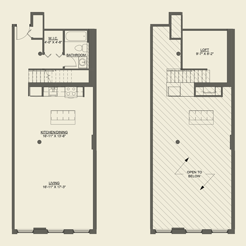 Floor plan for studio, 1 bath, 805 sqft