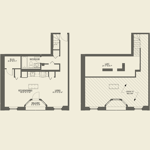 Floor plan for studio, 1 bath, 866 sqft