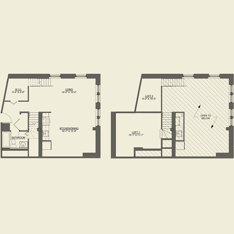 Floor plan for studio, 1 bath, 842 sqft