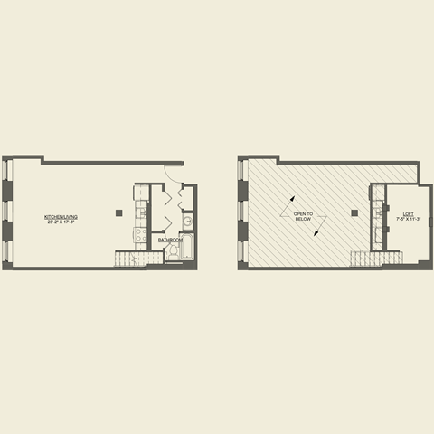 Floor plan for studio, 1 bath, 627 sqft