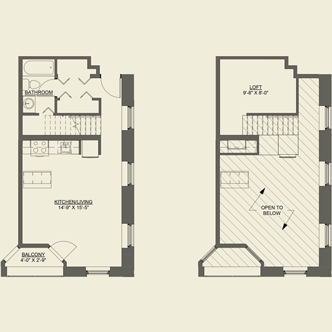 Floor plan for studio, 1 bath, 533 sqft