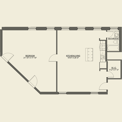 Floor plan for 1 bed, 1 bath, 1172 sqft