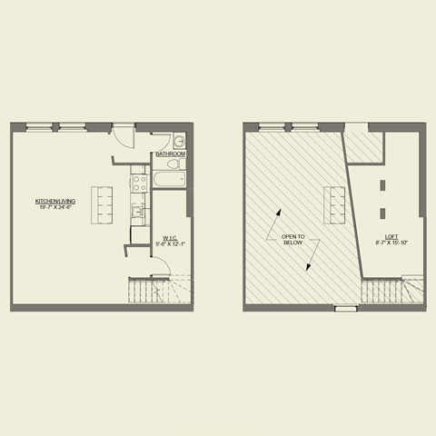 Floor plan for studio, 1 bath, 695 sqft