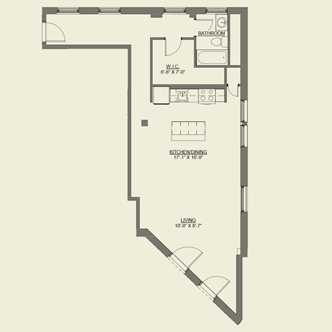 Floor plan for studio, 1 bath, 846 sqft